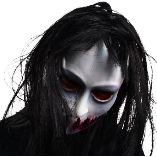 Horror Mask Halloween Scary Black Long Hair Ghost Headgear Haunted House Tricky Props Terror Party Costume Dress Up