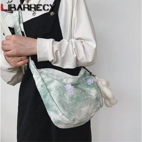 High-quality Canvas Womens Shoulder Bag Cute Pendant Design Teen Student Schoolbag Fashion Tie-dye Design Ladies Crossbody Bags