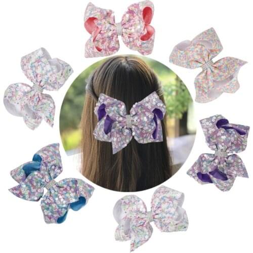 10pcs/Lot Girls Hair Accessories Hair Bows Hair Clips Rhinestone Large Sequin Handmade Bowknot Hairgrips Kids Party Hairpins