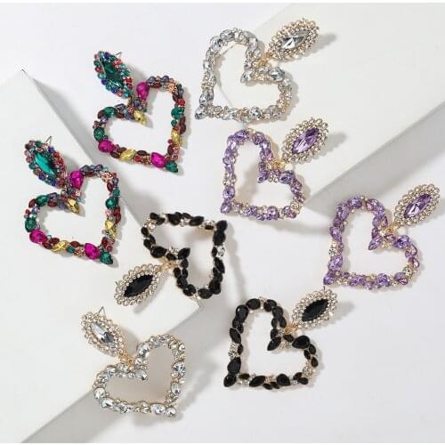 JIJIAWENHUA Womens Large Drop Earrings Drop-shaped Inlaid Baroque Heart-shaped Earrings Colored Rhinestones