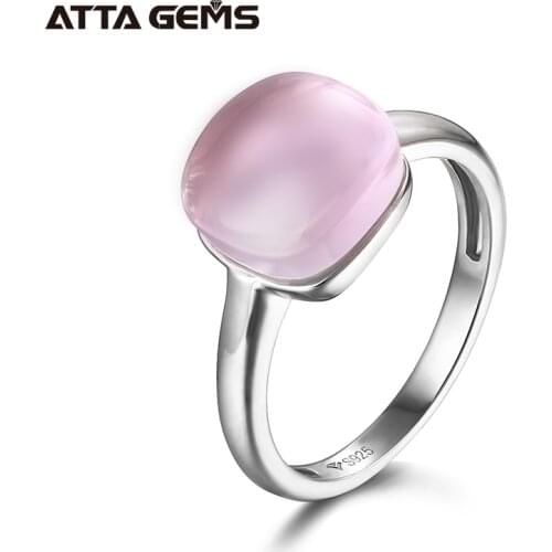 Natural Rose Quartz Sterling Silver Womens Ring Light Pink 6.8 Carats Natural Crystal Romantic Style For Lady Engagement Style