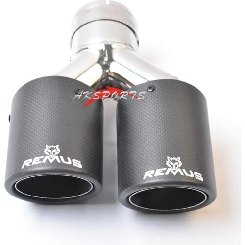 1PC Left Side Stainless Steel Universal Rolled Dual Matt Crbon Fiber Exhaust End Tail Pipe Muffler Tip With Remus Logo
