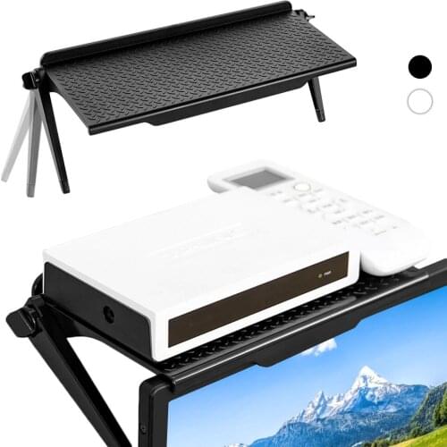 1pc Tablet Stands Multi-Functional Storage Rack TV Computer LCD Display Rack Storage Bracket Top Shelf Adjustable Holder Black