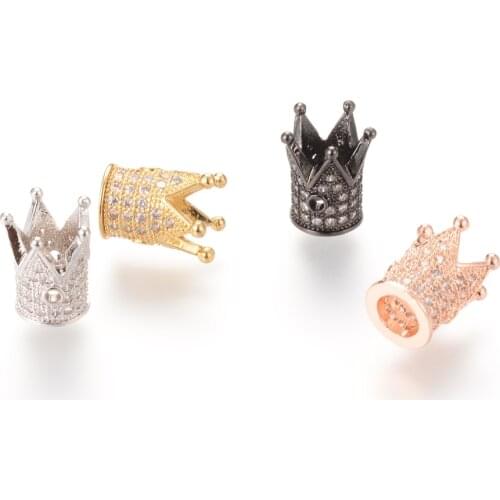 10pcs Brass Micro Pave Cubic Zirconia Crown Beads for DIY Jewelry Making Handicrafts Supplies 12x10mm