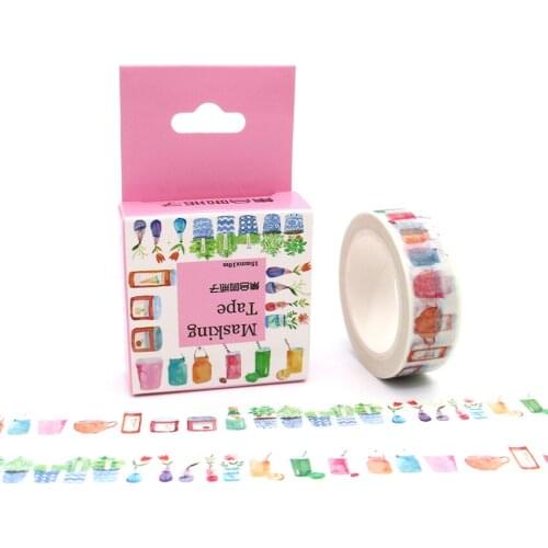 15mm*10m Box Package Colored Assorted Bottles Washi Tape Masking Tape Decorative Scrapbooking Adhesive DIY Sticker Label Tape