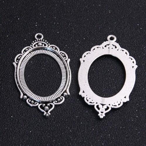2pcs 18*25mm Inner Size Antique Metal Alloy Simple Hollow Out Oval Cabochon Pendant Setting Jewelry Findings