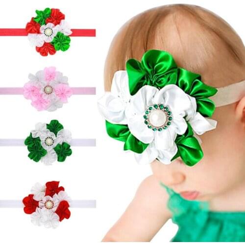 50pcs DHL Free shipping Christmas Fabric Yo-Yo/Rosette Flower Stretch Headband