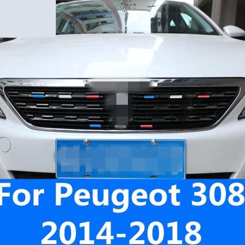 Bumper Air-inlet Grille Trims Front Grille Strip Center Racing Cover three color Auto Accessories For Peugeot 308 2014-2018