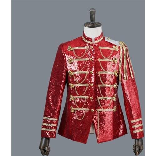 Mens Military Dress Blazer Hipster Shiny Sequins Bling Glitter Suit Jacket Men Wedding Party Stage Singer Costume Homme Mariage