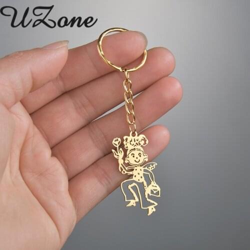 UZone Personalized Childrens Drawing Key Chain Stainless Steel Custom LOGO Hand Painted Keychains for Women Men Gifts