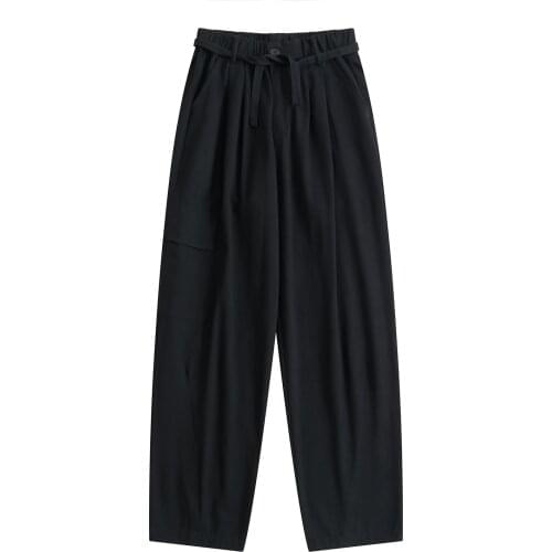 Original Design Autumn Winter Women Basic Trousers Black High Waist Belt Female Cotton Long Pants BF Style Minimalism Streetwear