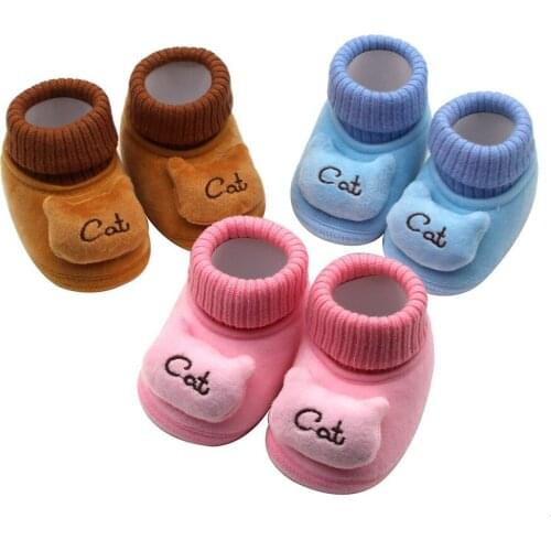Infant Newborn Cute Shoes Baby Girls Cashmere Plush Cat Winter Boots Soft Sole Warm Shoes Toddler Shoes buciki dla niemowlat