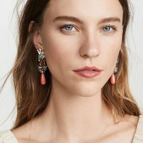 Dvacaman Vintage Fashion Glass Tassel Water Drop Earrings for Women Shiny Rhinestone Pendant Earrings 2020 Newly Trendy Jewelry