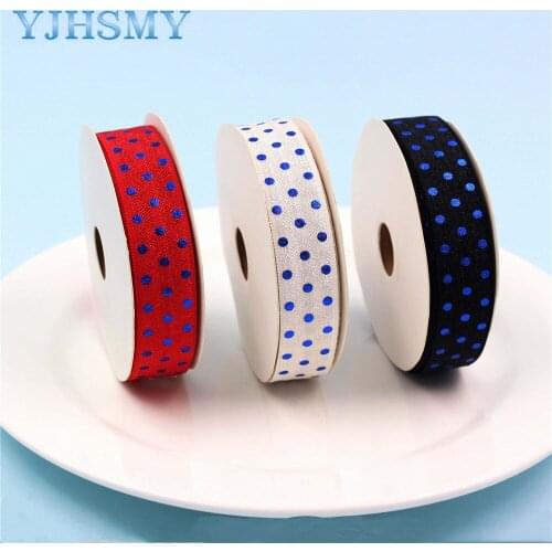 E-20514-1037 16mm”Hot blue dot Elastic Ribbon Printed, DIY handmade accessories, packaging decorative ribbon