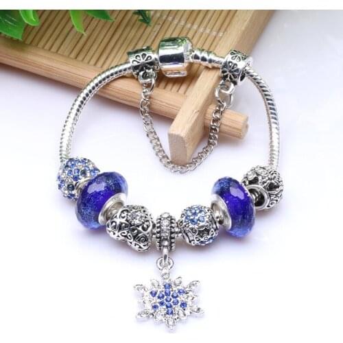 Pandora-style sandstone crystal glass beads blue noble temperament bracelet