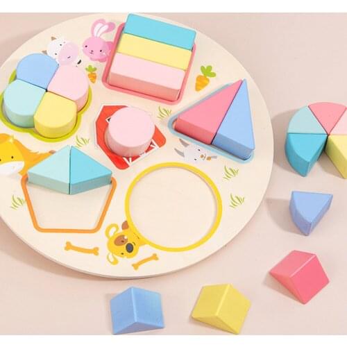 Montessori Toys Wooden 3D Puzzle Building Blocks Colorful Geometry Grasp Board Early Educational Shape Recognition Board