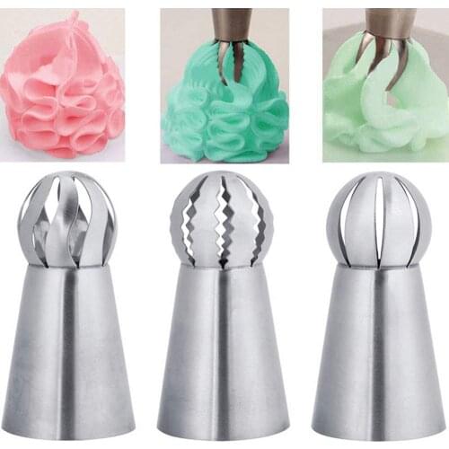 3pcs/pack Ball Russian Piping Nozzles Tips DIY Flower Icing Piping Cake Decoration Pastry Cupcake Fondant Baking Tools Supplies