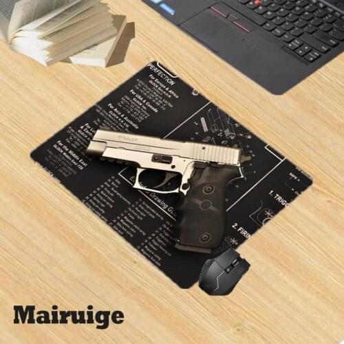 Mairuige Modern Pistol Weapon Pattern Computer Small Gaming Mouse Pad Natural Rubber Desk Mat with Locking Edge Play Desk Mat
