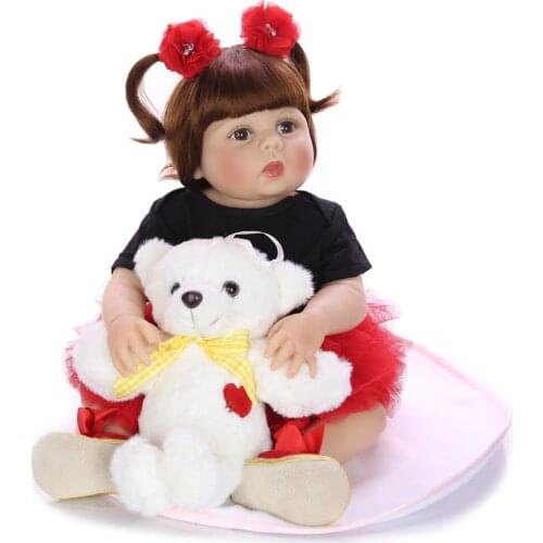 NPK 57cm newborn bebe doll reborn baby girl doll in tan skin full body silicone Bath toy lol dolls Xmas Gift