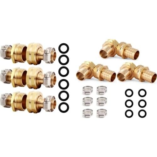 Brass Hose Repair Connector With Stainless Steel Clamps,Fit For Garden Hose Fitting,Male And Female Hose 3 Set