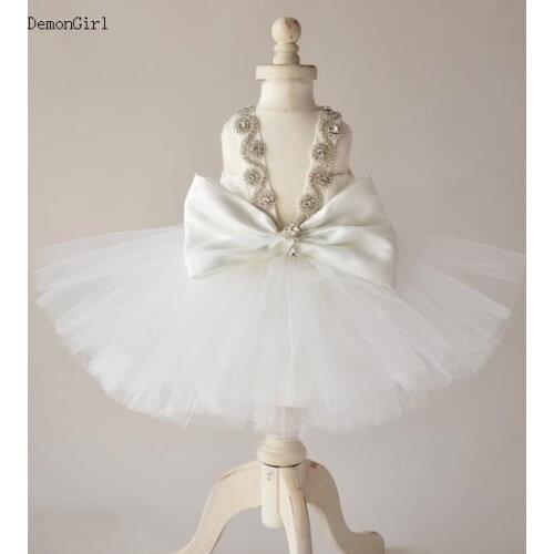 Cute Flower Girl Dresses for Wedding Big Bow Little Pageant Gowns Girls First Birthday Gowns for Ceremony