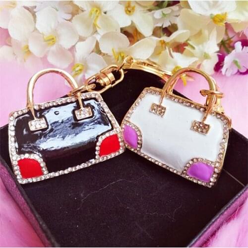 Min.$15 (Mixed Order) crystal white black bag keychain Pendant Charms Rhinestones Case phone cell DIY Alloy Decoration