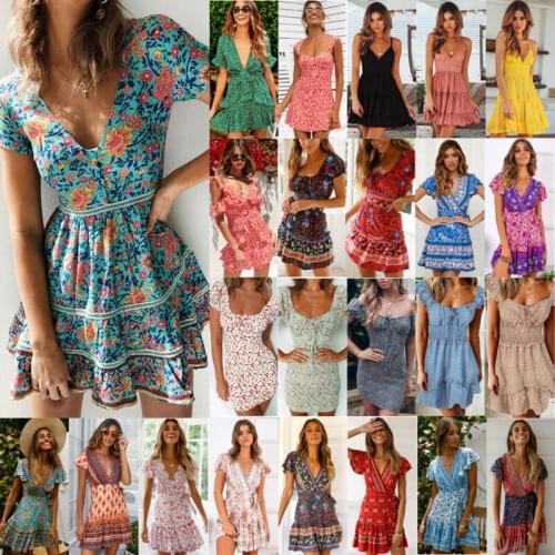 US 2020 Fashion Women Boho Floral Dress Party Evening Summer Beach Holiday Sundress