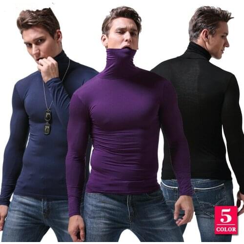 Winter&Autumn Mens Underwear Long Johns for Man High Neck Undershirt Long Sleeve Men Tops 5 color
