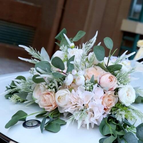 Wedding Car Decoration Set Creative Shallow Champagne Simulation Roses Eucalyptus Car Floral Artificial flower package
