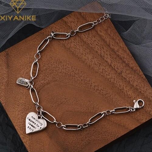 XIYANIKE 925 Sterling Silver NEW Korean Letter Love Heart Pendant Bracelet Female Thai Silver Fashion Temperament Unique Design