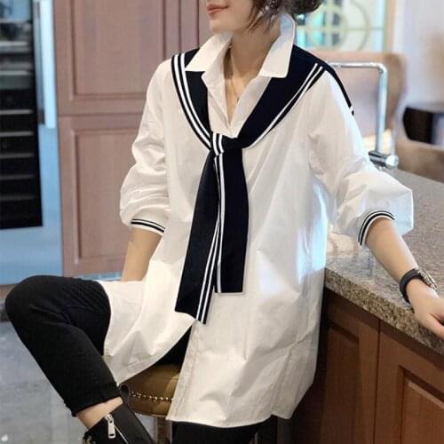 2021 spring new fake two-piece shirt Korean womens design loose and thin long sleeve shawl top