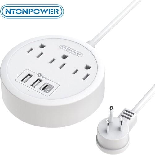 NTONPOWER Power Strip with USB-C Mountable 3 Outlets and 3 USB Ports Desktop Charging Station with 5FT For Travel Home Dorm Room