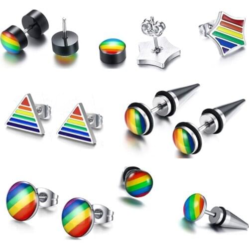 Single Stainless Steel Gay Flag Stud Earrings Trend 2020 Pride Rainbow Gay Lesbian Earrings Kpop Fashion Punk Jewelry Gift YMCA
