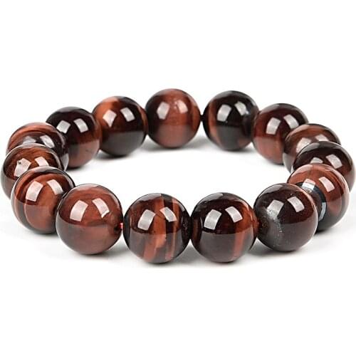 Wholesale of Black with Red Stone Beads 14mm Round Tiger Eyes Making Handmade jewelry Bracelet 7.5inch For Men Women H205