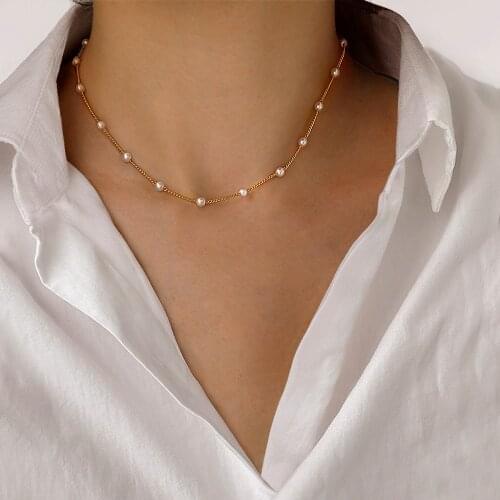 New Beads Womens Neck Chain Kpop Pearl Choker Necklace Gold Color Goth Choker Jewelry On The Neck Pendant 2021 Collar For Girl