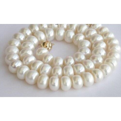 Natural 9mm 17" white thin round freshwater pearls necklace