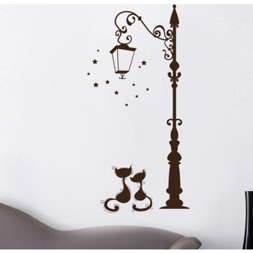 Under The Lights Of The Black Cute Cat Fashion Wall Stickers For Kids Rooms Cartoon Decals Mural DIY Home Decor Wall Stickers