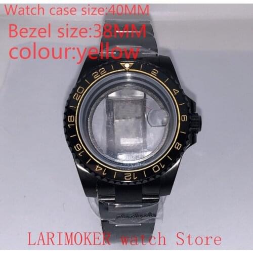 Suitable for NH35 NH36 Miyota 8215 40mm 904L stainless steel case, transparent black back cover, with bezel,yellow