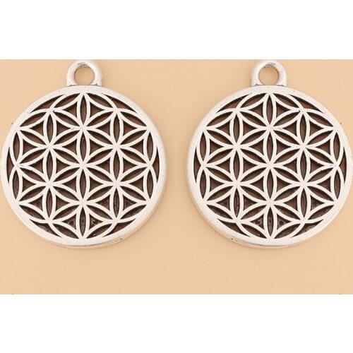 50pcs/Lot Tibetan Silver Round Flower Of Life Charms Pendants for DIY Necklace Earring Jewelry Making 21x18mm