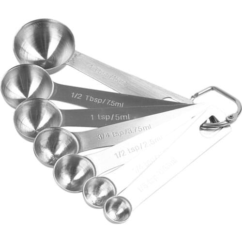 Hot YO-Chef Measuring Spoons, Heavy Duty Round Stainless Steel Metal, for Dry or Liquid - Set of 7
