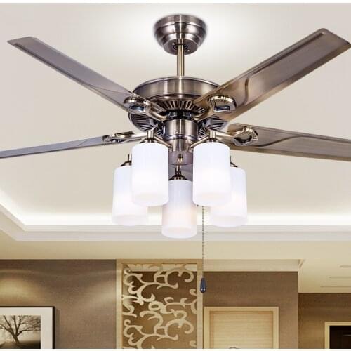 European style retro iron leaf fan ceiling lamp dining room living room bedroom fan pendant lamp fan lamp household FS12
