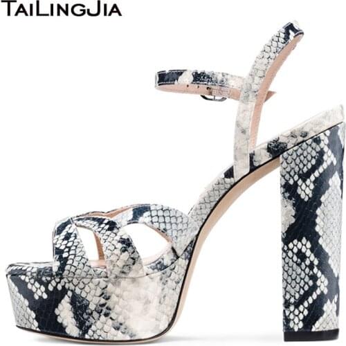 Open Toe Snake Print Platform Sandals Shoes Woman 2019 Women Heels Summer Ladies High Heel Sandal Buty Chunky Stripper Footwear
