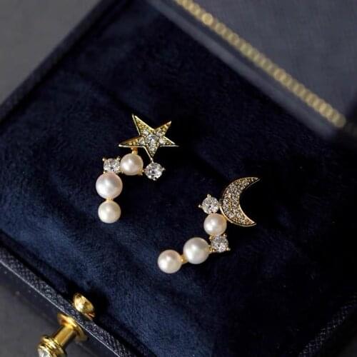 Moon&Star Design With Minin Natural Pearl Stud Earrings Fashion Women Pearl Jewelry Gifts