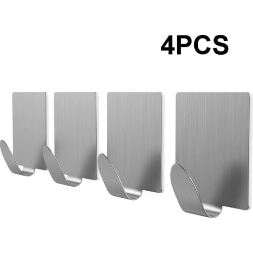 4pcs Brushed Stainless Steel Wall Hook Kitchen SelfAdhesive Hooks For Hanging Tools Suction Cup Coat Hanger Bathroom Accessories