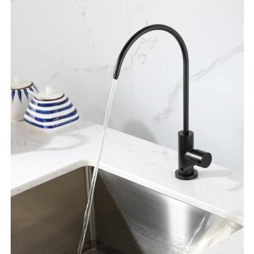 Pure Water Kitchen Sink Faucet Black SUS 304 Stainless Steel Single Cold Water Tap Purifier Lead-free Kitchen Faucet Single Hole