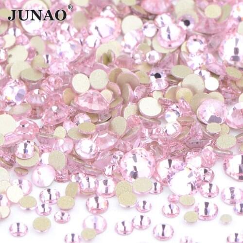 JUNAO 1400pc Mix Size Pink Flatback Glass Rhinestone Nail Art Decoration Crystal Stones Stickers Glue On Strass Diamond For DIY