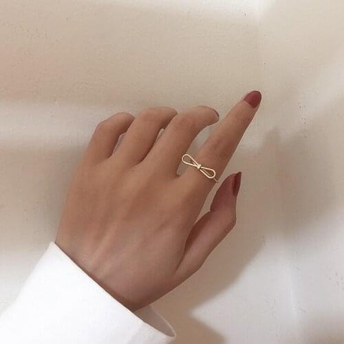 Titanium Steel Bow Opening Ring Women Simple Gold Color Twisted Stainless Steel Ring New Fashion Jewelry