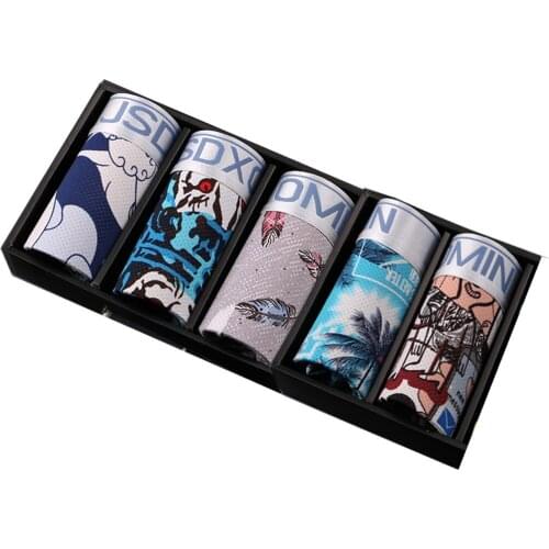 5pcs/Lot Soft Men Underwear Boxer Breathable Shorts Mens Ice Silk U Convex Sexy Male MenS Underpants Cueca Boxer Homme
