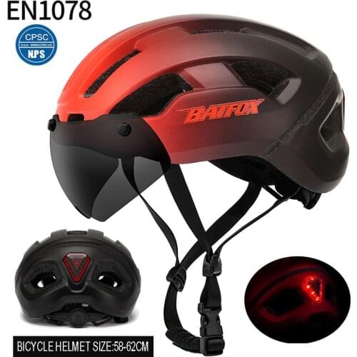 BATFOX HOT Men Women Cycling Helmet with Goggles ultra-light Road Bike Helmet Mountain MTB Sport bicycle helmet with rear light