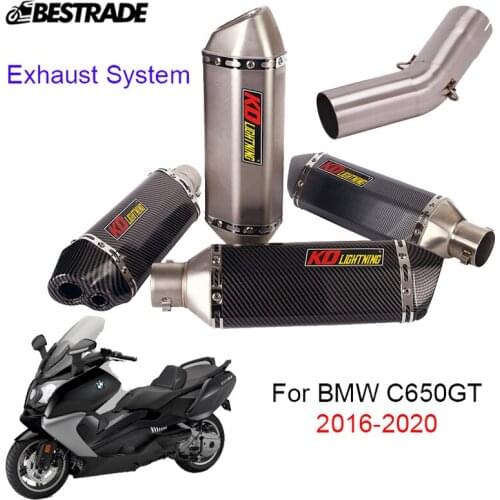 Exhaust System For BMW C650GT 2016-2020 Motorcycle Exhaust Muffler Pipe Slip On 51mm Middle Link Connect Tips Stainless Steel